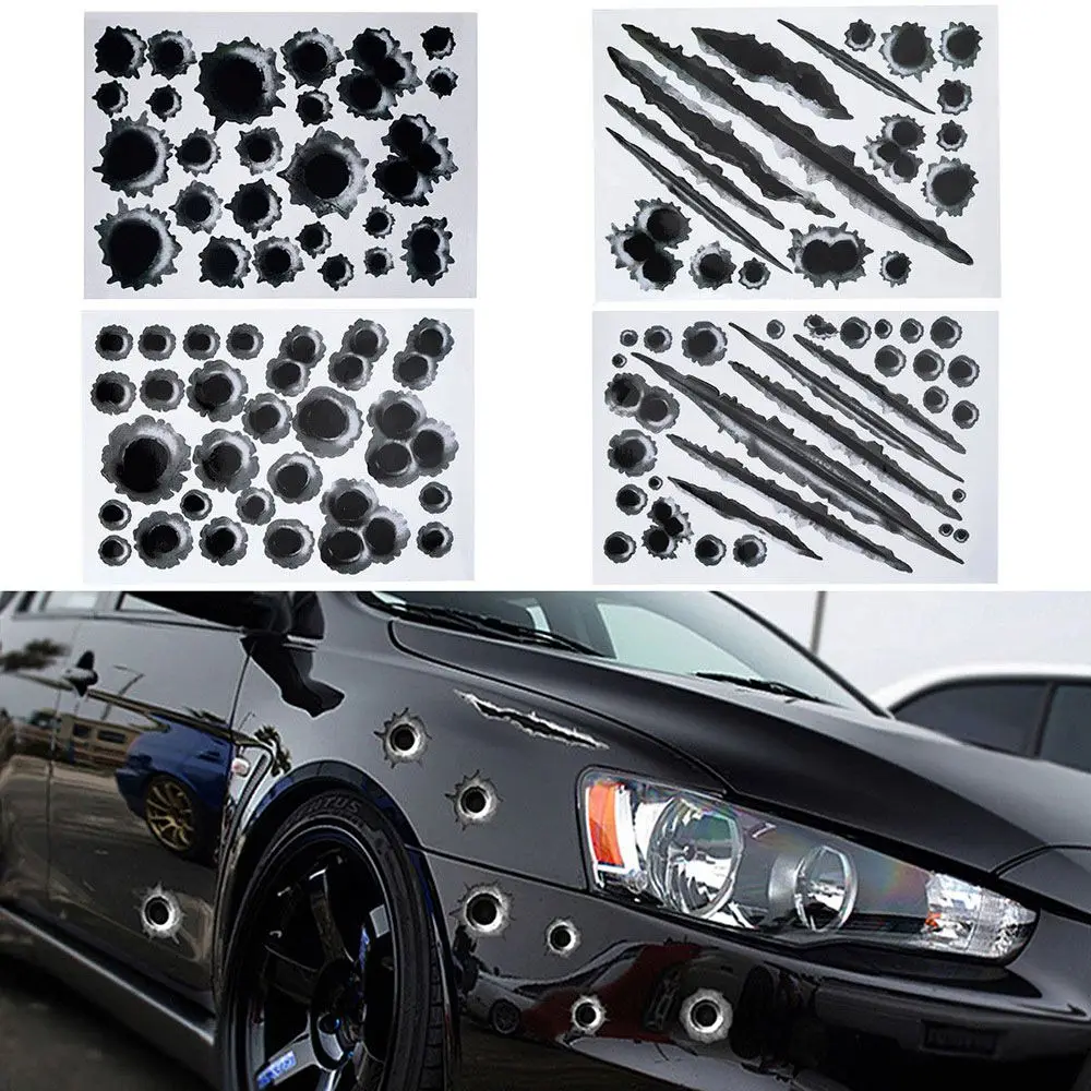 

1Pcs Funny Car Stickers 3D Bullet Hole Car Side Stickers Car-covers Motorcycle Scratch Realistic Bullet Hole Waterproof Stickers