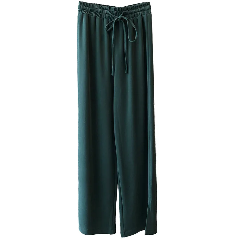 

2020 Korean Style New Spring Summer Women Pants Soild Color Split Wide Leg Elastic Waist Fashion Female Casual High Waist Loose
