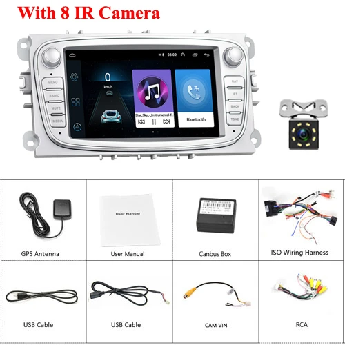 With 8 IR (Silver) Podofo 2din Android 8.1 Car Multimedia player 7'' Autoradio Car Radio GPS Mirrorlink For Ford Focus Mondeo C-MAX S-MAX Galaxy II - Цвет: With 8 IR (Silver)