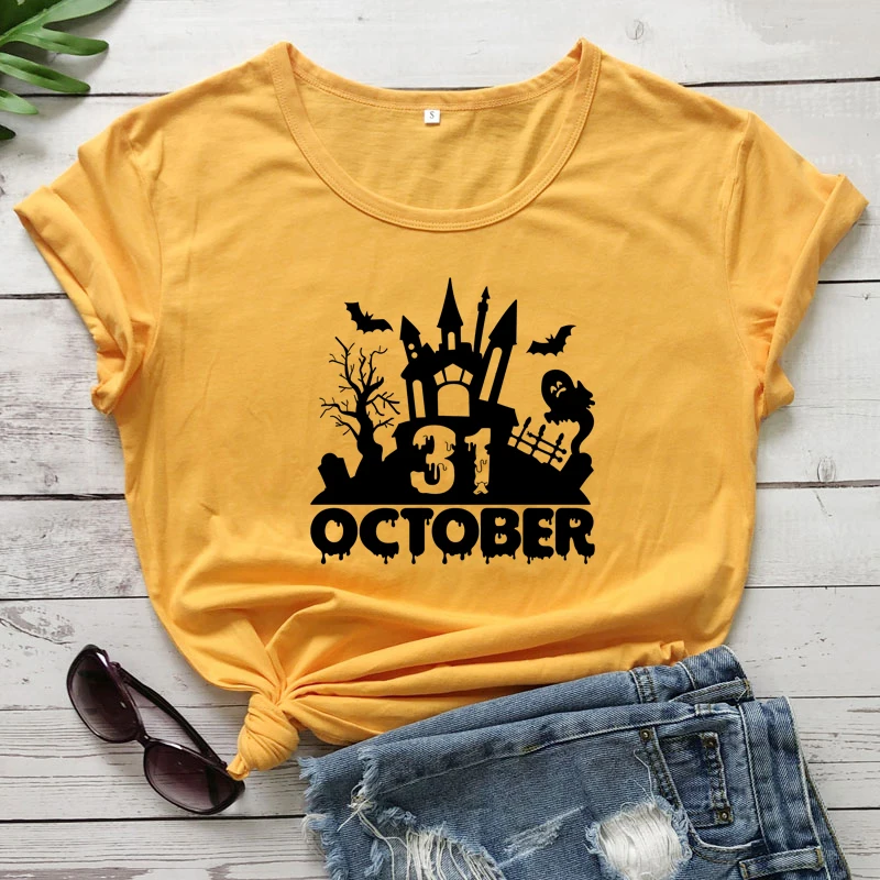31 октября замок футболка унисекс жуткий подарок на вечеринку в честь Хэллоуина