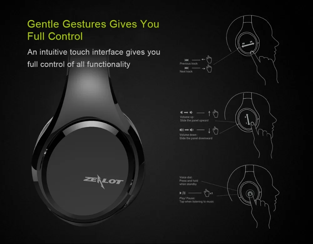 ZEALOT B21 Беспроводные наушники с микрофоном, наушники с глубоким басом, Bluetooth, гарнитура с шумоподавлением