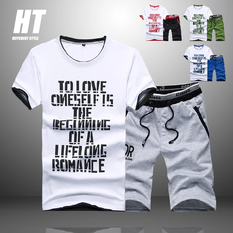 

Мужской спортивный костюм из 2 предметов, футболка с коротким рукавом и повседневные штаны с принтом, лето 2022