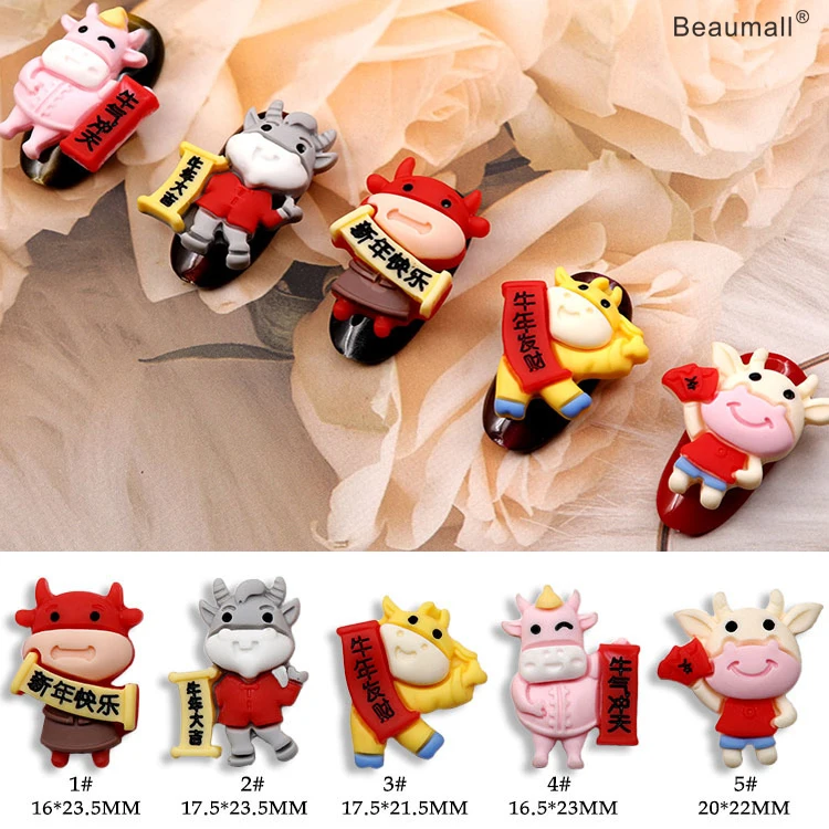 

10 шт./лот, 3d дизайн ногтей, новый год, коров, акриловый дизайн для ногтей, красота ногтей