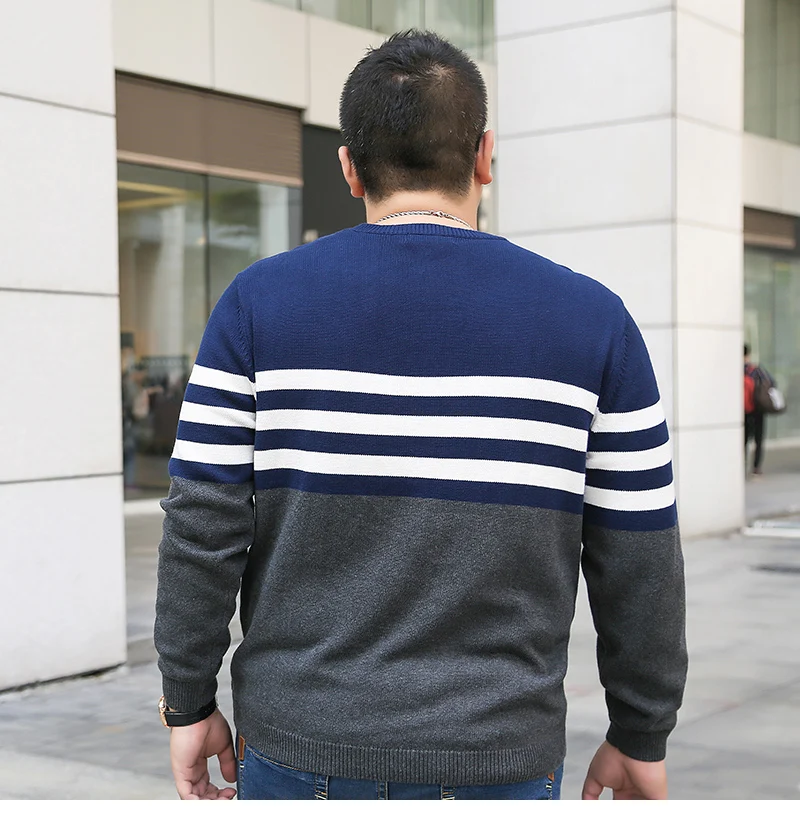 Мужской разноцветный полосатый свитер большого размера с длинным рукавом