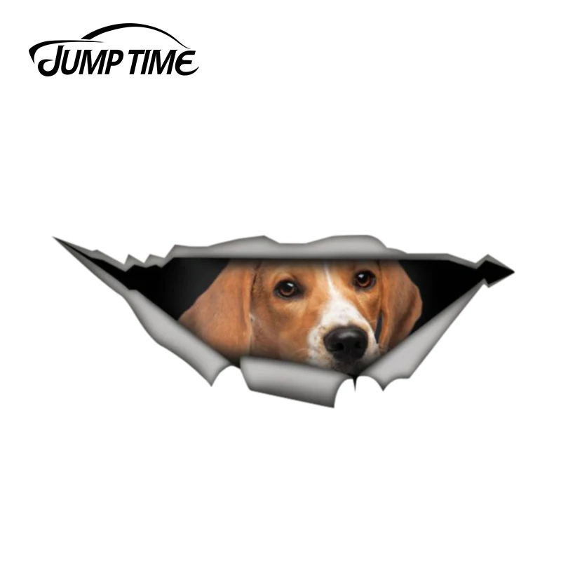 

Jump Time 13cm x 4.8cm Beagle Sticker Torn Metal Bumper Decal Funny Car Stickers Window Trunk Animal 3D Car Styling