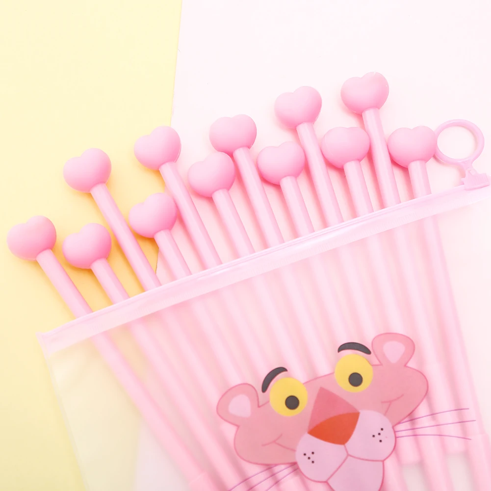 12 шт./компл. творческий Kawaii «любящее сердце» Гелевые Ручки Симпатичные Новинка тонких листов Kawai канцелярские товары для школы вещь Материал Карандаш Чехол сумка корпоративный подарок