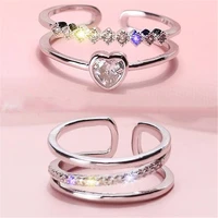 mfy simple diamond love heart zircon open ring for women wedding jewelry female copper adjustable hand accessories