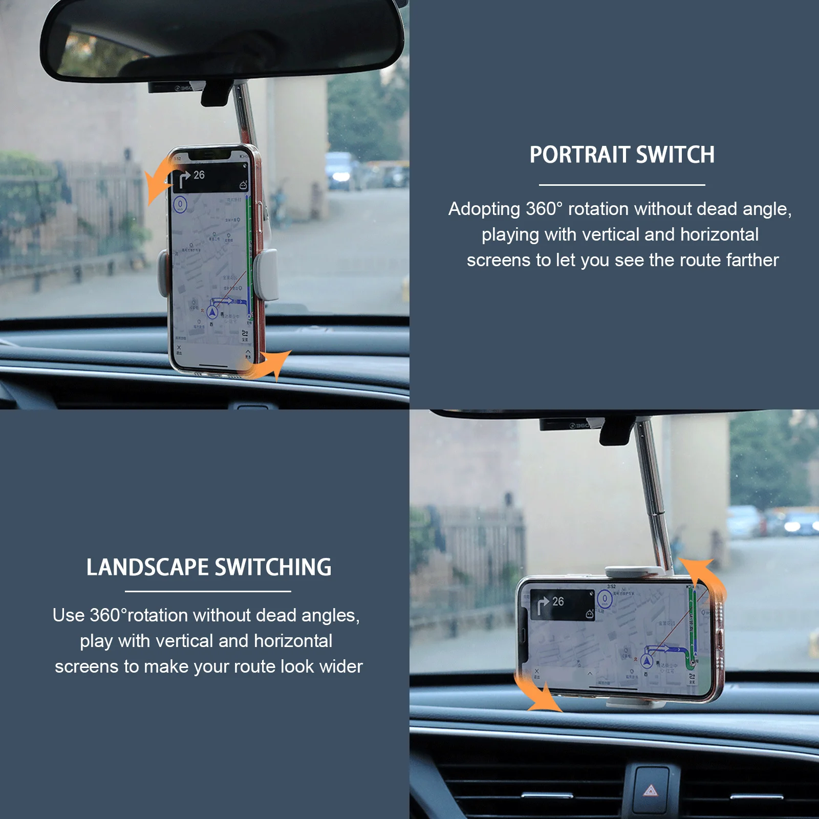 

Car 360-degree Rotat Foldable Telescopic Phone Holder Car Rearview Mirror Front Seat Snap-on Phone Holder Car Interior Accessory
