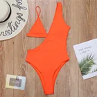 Купальник женский неоновый оранжевый Асимметричный купальник с пуш-апом, Цельный купальник на одно плечо, купальный костюм с высоким вырезом, монокини, трикини