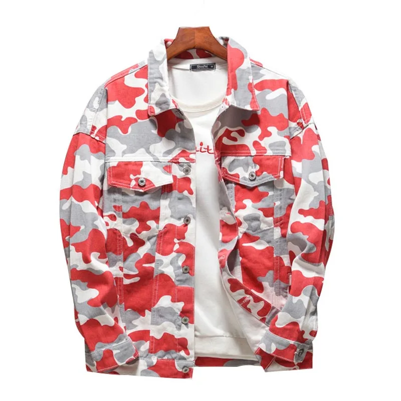 

New Men Camouflage Caro Denim Jackets Spring Autumn Casual Cotton Outwear Tops For Male Size M-2XL