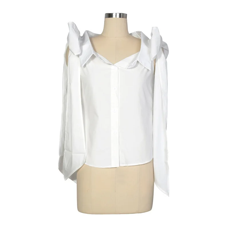 

Kimono Bandage Bow Sleeveless White Shirt Streetwear Cotton Tops Women 2019 Summer Clothes Ladies Korean Fashion New K001