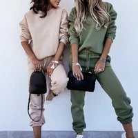 muyogrt new womens basic cotton sweatshirts sets early autumn hoodies elastic waist pants solid color casual suits street wear