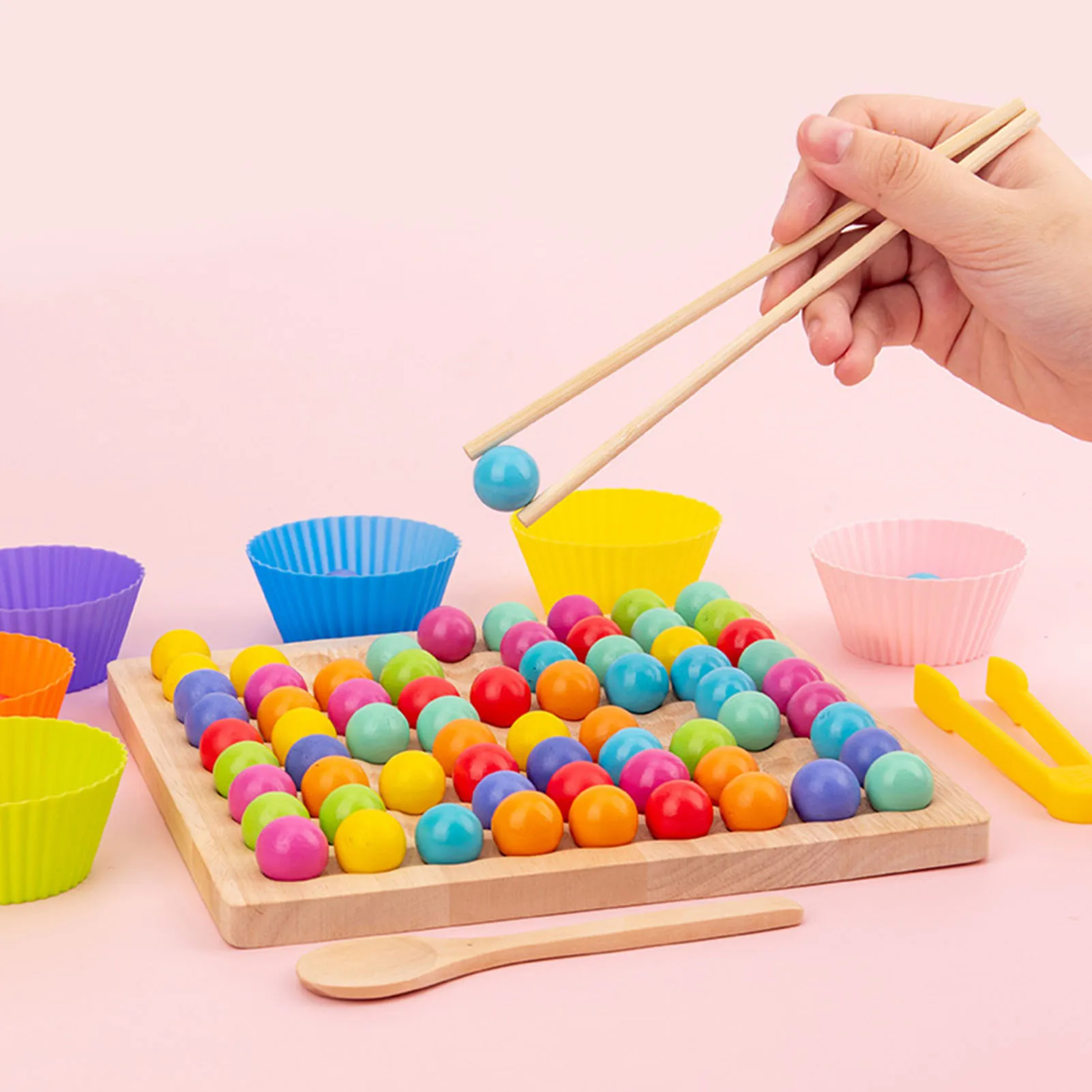 

Montessori Wooden Clip Beads Rainbow Toy Puzzle Beads Board Game Toy Rainbow Clip Beads Early Education Toys For Children
