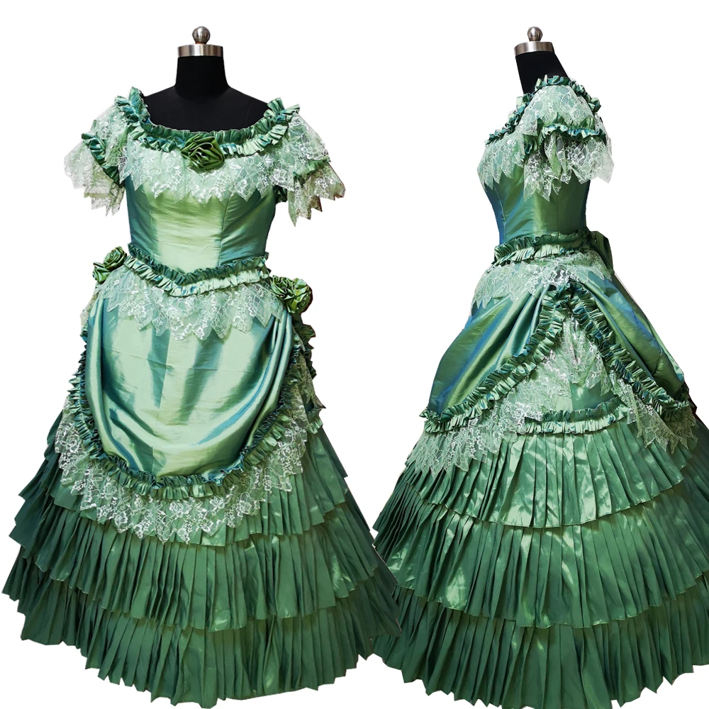 

New green Vintage costumes 18th Duchess Retro medieval Renaissance Reenactment Theatre Civil war Victorian dress D-365