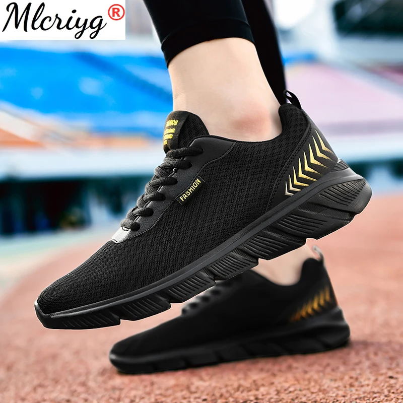 

2021 New Rubber Sole Men Running Sports Shoes Male Mesh Breathable Flat Casual Sneakers Men's Black Large Size 48 Walking Shoes