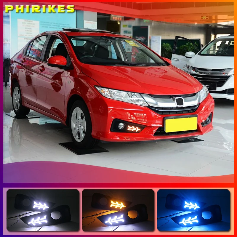 2PCS 12V DRL For Honda City 2015 2016 2017 With Yellow Color Turning Signal Lamp Day Light LED Daytime Running Light