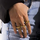 Панковские геометрические массивные круглые кольца для женщин, толстые скрученные Кольца простой: золото, серебро цветов, Подарочная бижутерия для свадьбы