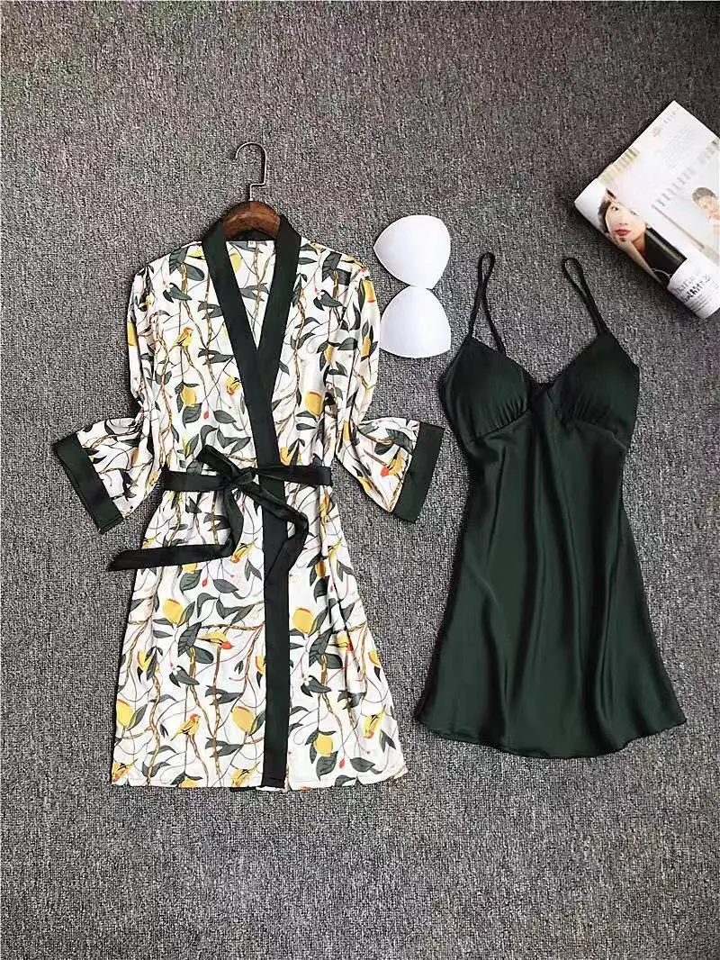 Женский пижамный комплект на осень и зиму сексуальная шелковая атласная пижама