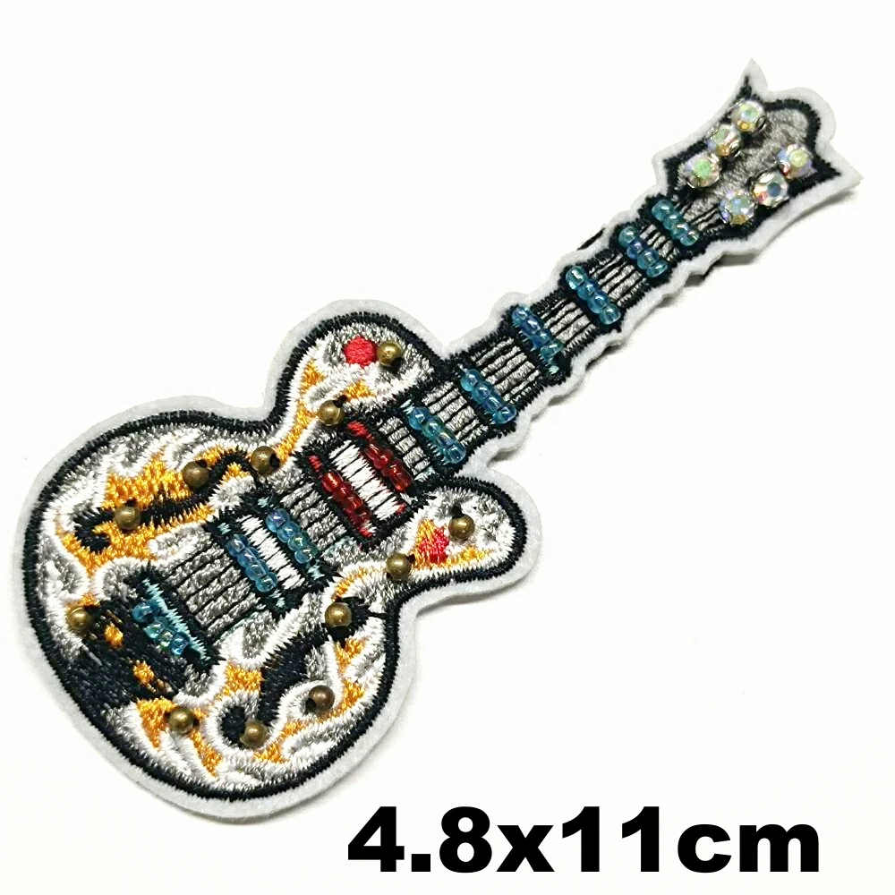 

Apparel embroidery beaded guitar embroideried patches for clothing AM-3339