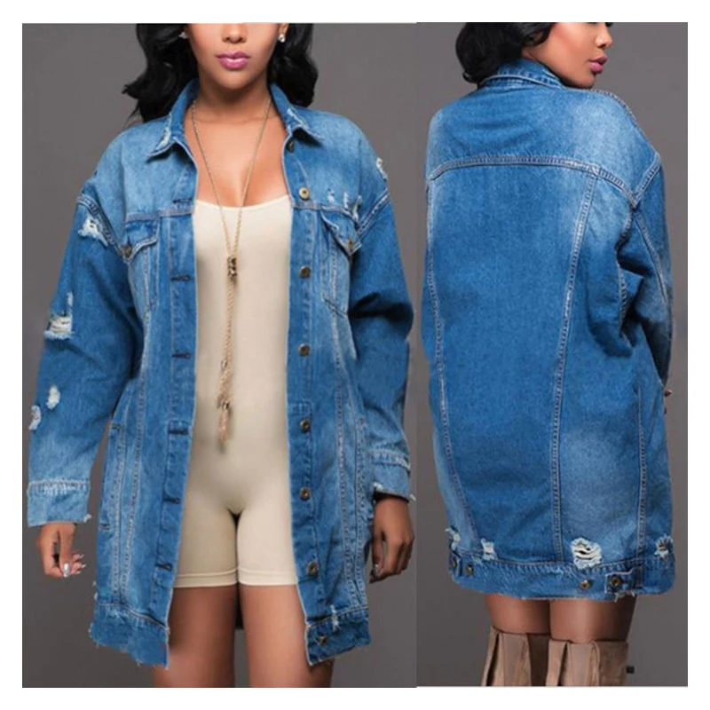 

Fashion Cowgirl Jacket Denim Jacket Popular Style Mid Length Dark Hole Denim Trench Coat Leisure And Breathable Sports Outdoor
