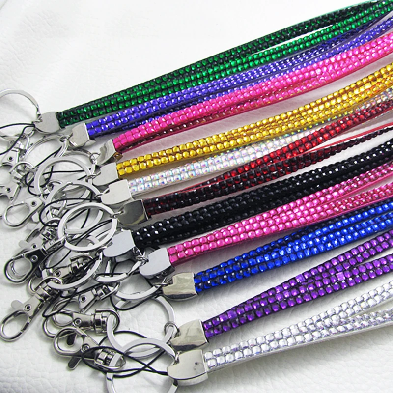 1pc Cute Lanyard Retractable ID Badge Reel Crystal Rhinestone Phone Key Holder Name Card Office School Supplies|Бейджи и аксессуары|