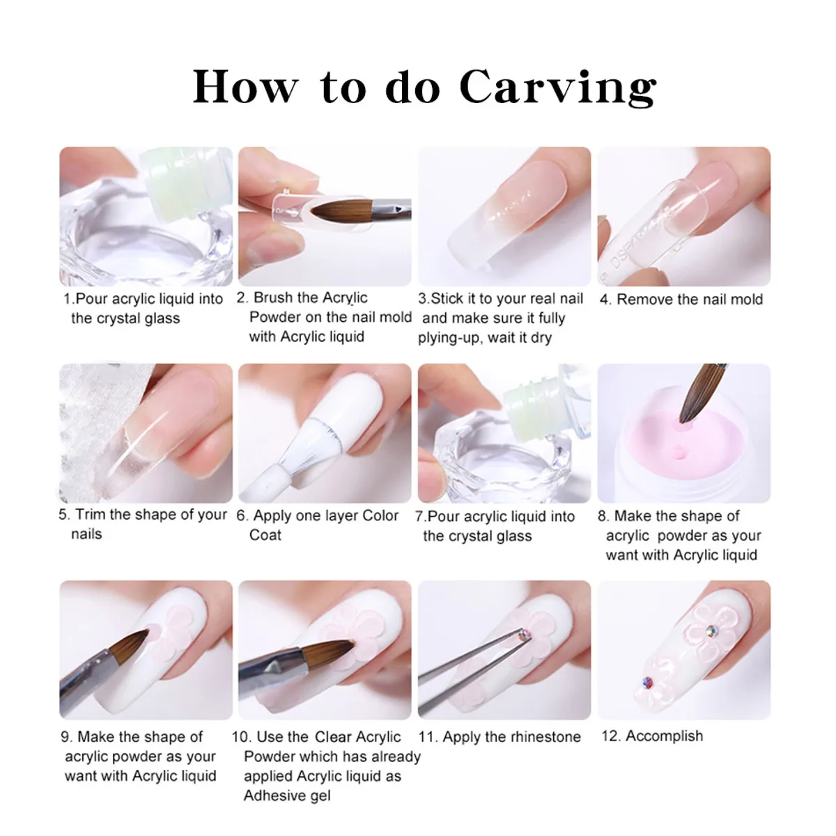 

120ml Nails Acrylic Powder Clear Pink White Carving Crystal Polymer 3D Nail Art Tips Builder Manicure Acrylic Powder For Nails
