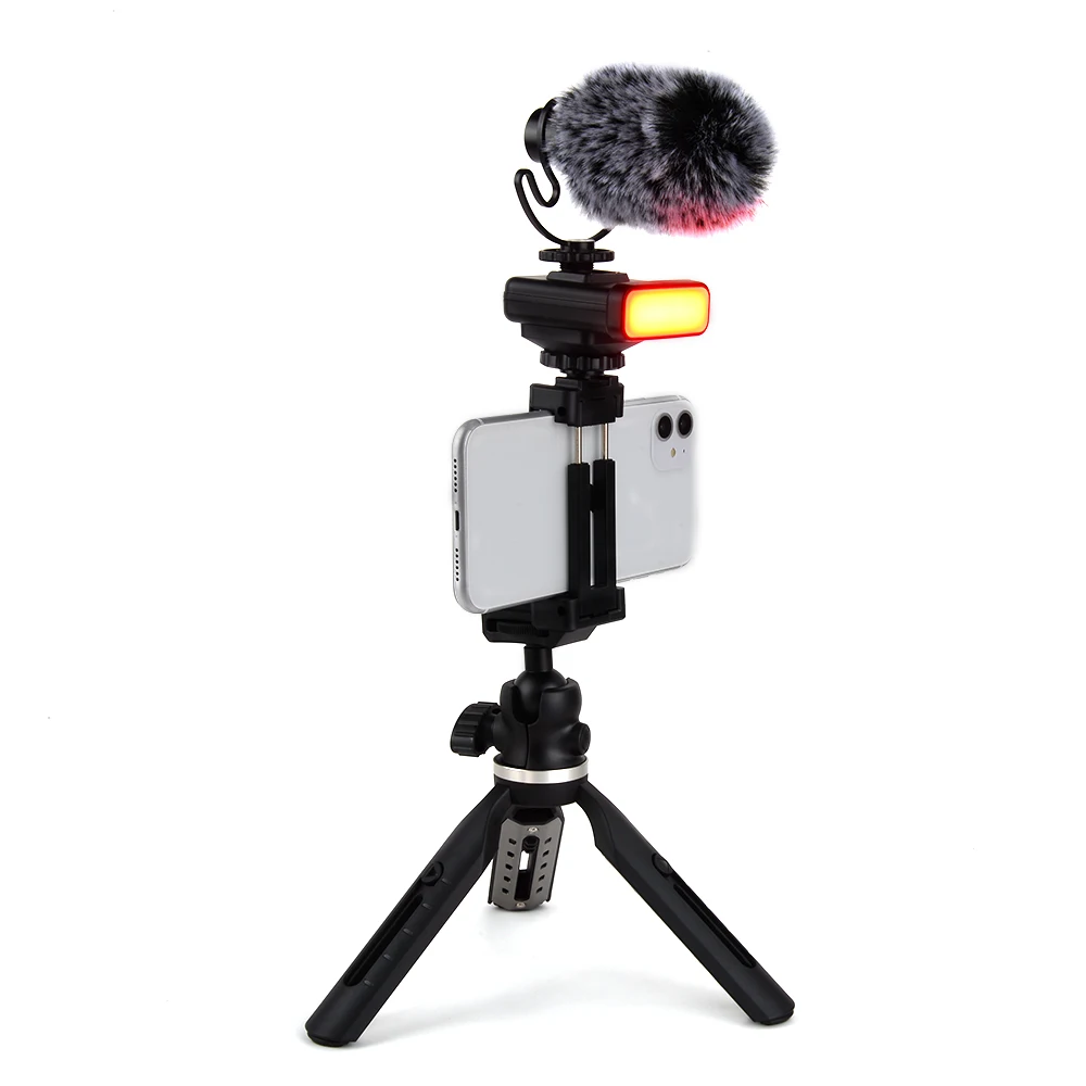 Комплект микрофона с светодиодный светильник Штатив для смартфона Volg YouTube видео