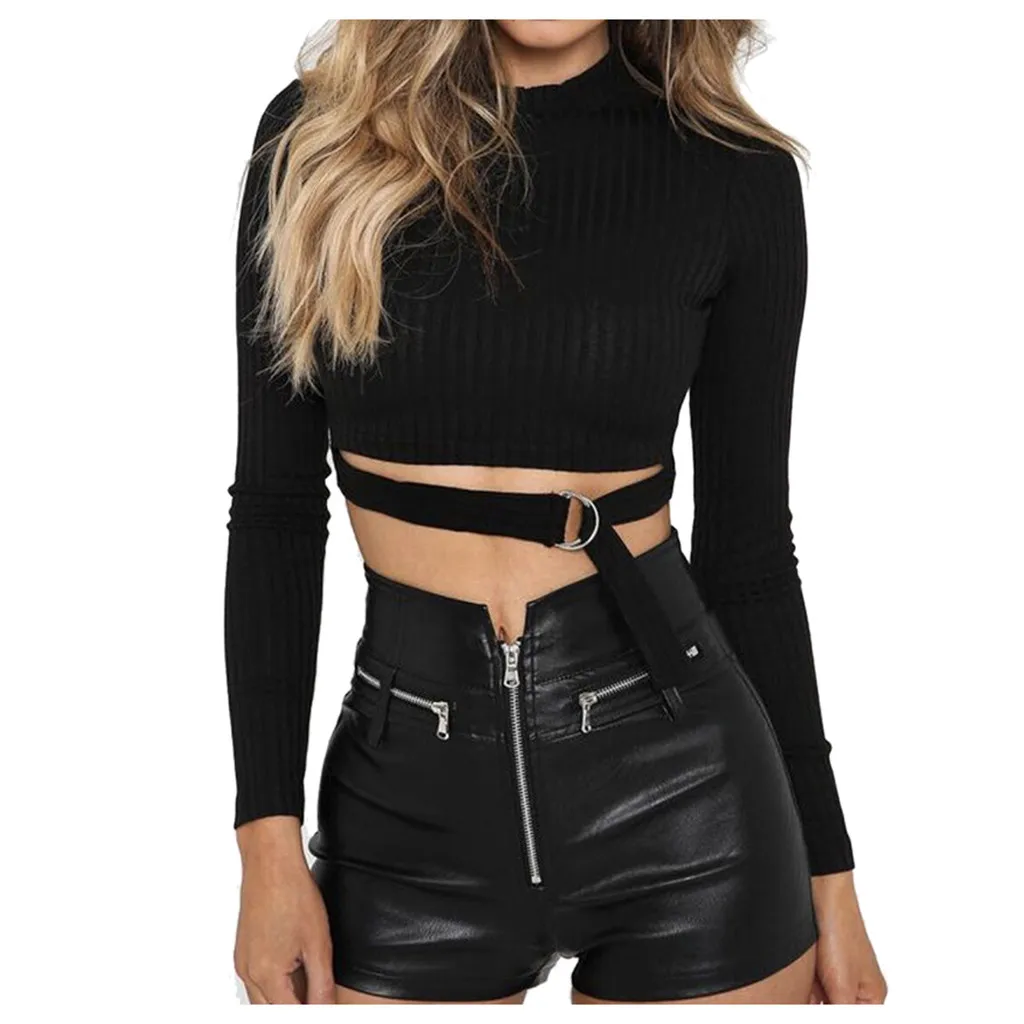BK Midriff-baring Женская Сексуальная короткая одежда для йоги рубашка с длинным рукавом сплошной цвет пот сухой плотный тренажерный зал короткий Тренажерный Зал Фитнес Танец Топы A26 - Цвет: BK