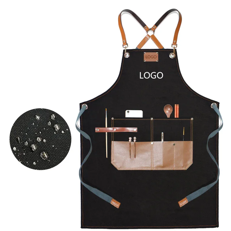 

2022 New Thick Canvas Unisex Apron For Women and Men Bibs Waterproof Coffee Shop Barber BBQ Bib Apron with Adjustable Buckles