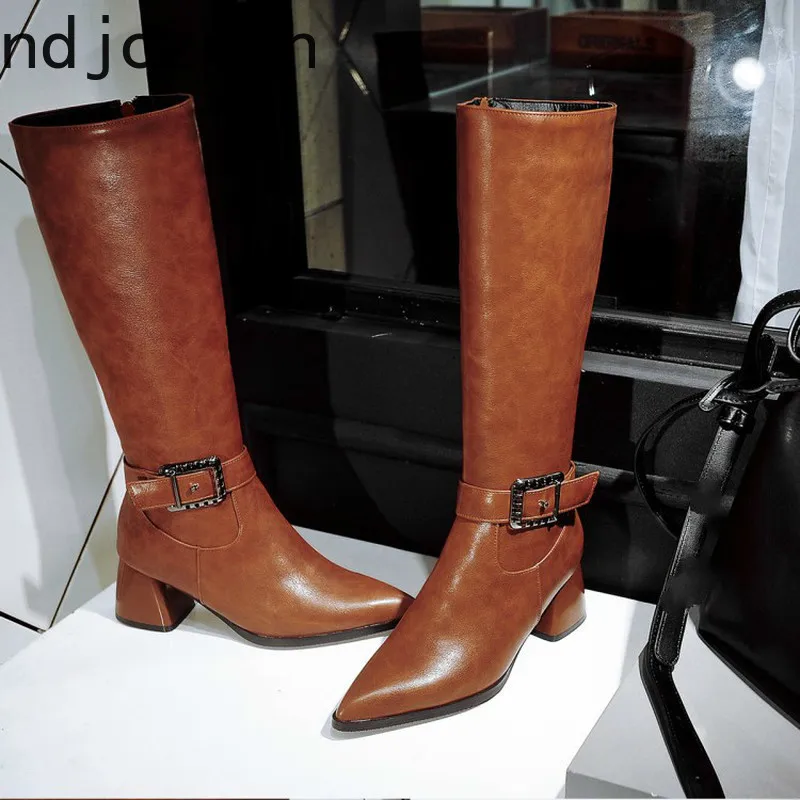 

Женские ботинки, новинка, Осень-зима, женская обувь на молнии, высоком каблуке средней высоты с пряжкой, большие размеры 32-48 6 см