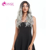 synthetic lace front wigs 24 inch natural long body wave wig for black women heat resistant ombre grey blonde classic plus
