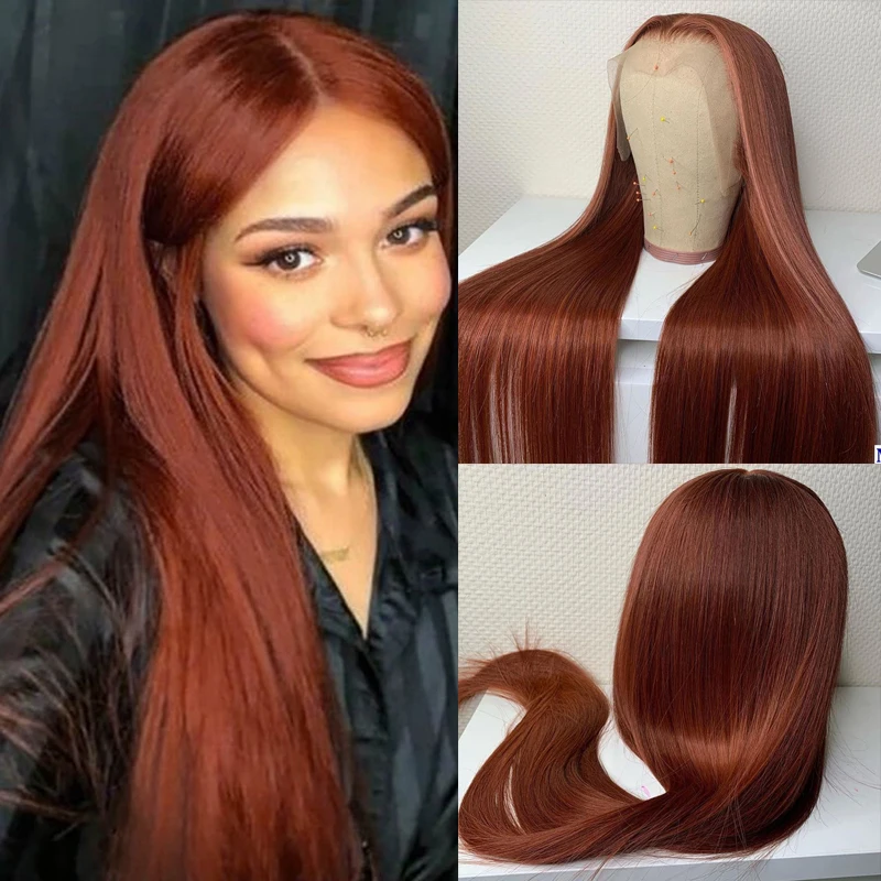 

Straight Lace Front Wig Synthetic Natural Hair Orange 350 Cosplay 26 Inch Heat Resistant Deep Mid Part HD Frontal Wigs For Women