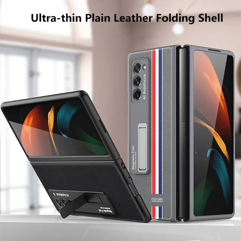 Plain Leather Fold Magnetic Stand Holder Case For Samsung Galaxy Z Fold 2 5G Phone Cover New Ultra-thin Shockproof Fitted Fundas