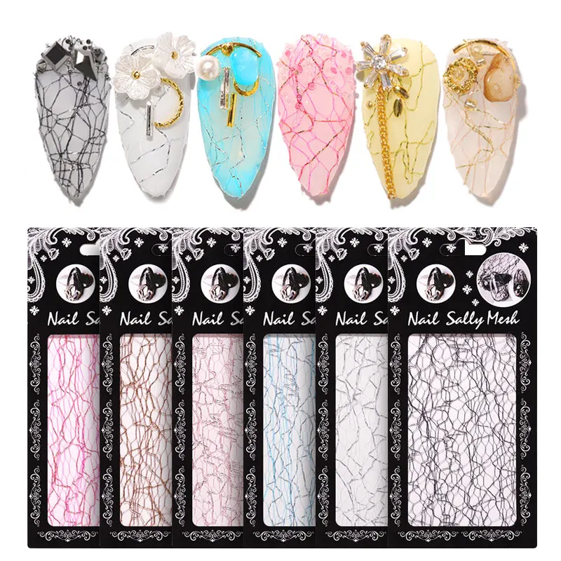 1 шт. 3D наклейка для ногтей Золотая и серебряная сетчатая линия лента