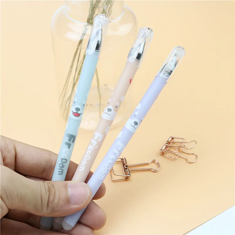 3PCS/LOT Cute erasable pen candy-colored pet dog school stationery 0.5mm blue ink gel pens