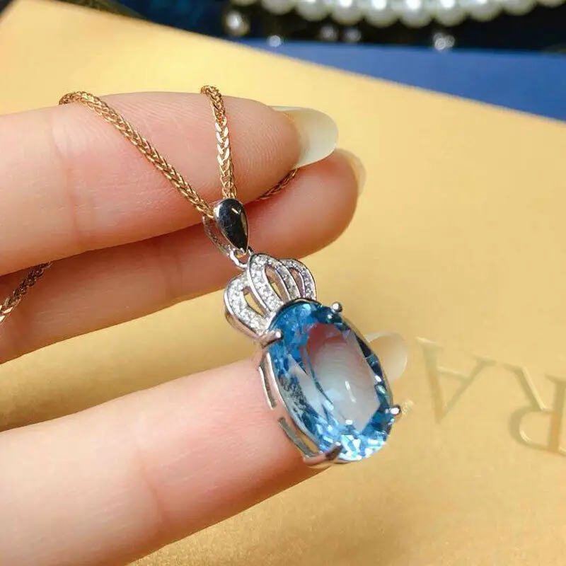 

New Design Oval Blue Zircon Crown Pendent Necklaces Women Chain Necklace Pendant Gift Lover Party Jewelry Gift