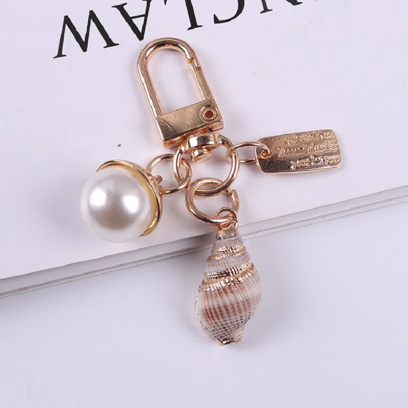 

Creativity Fashion Conch With Simulation Pearl Key Chains Cute Pendant Keyring Girl Bag Men's Gift Shell Ornament Keychain