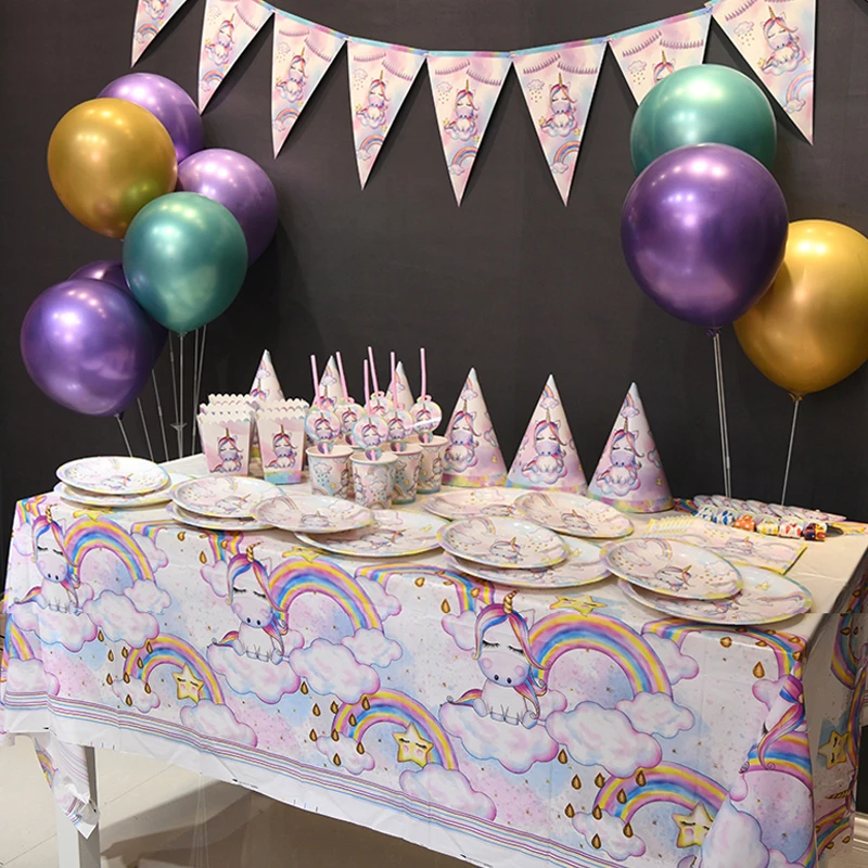 Vajilla desechable de unicornio para ni&ntilde;as,cumplea&ntilde;os unicornio ni&ntilde;a,pi&ntilde;ata unicornio, servilletas de pl&aacute;stico, platos de papel, decoraciones para fiesta de cumplea&ntilde;os-3