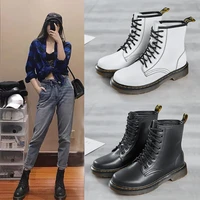 comemore leather martin boots womens shoes autumn 2021 new classic retro all match plush plus size medium tube pipe short boots