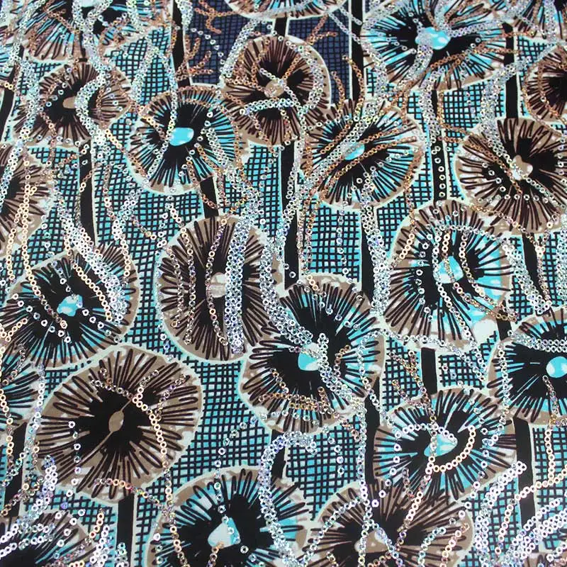 

High Quality Sequin African Fabric Wax Print Cotton Ankara Fabric Nigerian Batik Patchwork Sewing Crafts 6yards