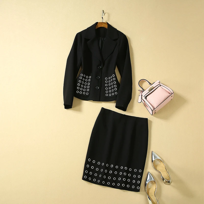 2019 зимний офисный Женский комплект высокого качества элегантный длинный рукав