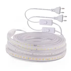 Светодиодная ленсветильник 220 В, 2835 светодиодов, водонепроницаемая гибкая светодиодная лента 60 светодиодовм высокой яркости с выключателем ВКЛ.ВЫКЛ., штепсельная вилка европейского стандарта