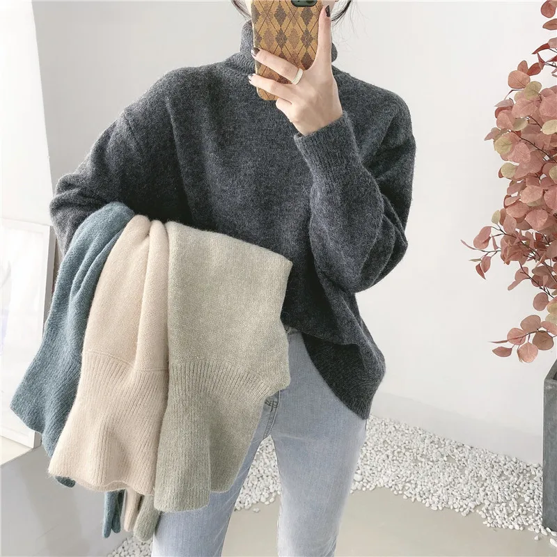 

Aibeauty Winter Long Sleeve Loose Female Solid Jumpers Knitting Tops Stylish Soft Turtleneck Women Pullover Sweaters