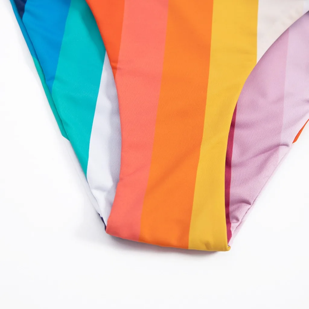 Купальник женский купальный костюм бикини 2020 Радужное Полосатое облегающее с