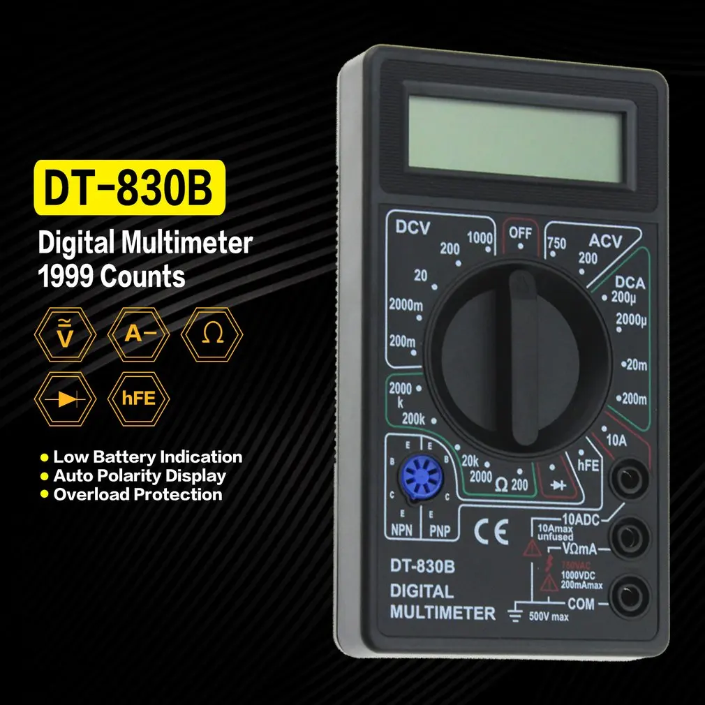 

DT-830B карман ЖК-дисплей Цифровой мультиметр мини 1999 переменного/постоянного тока AC/DC Amp Вольт Омметр Амперметр Вольтметр мультиметра