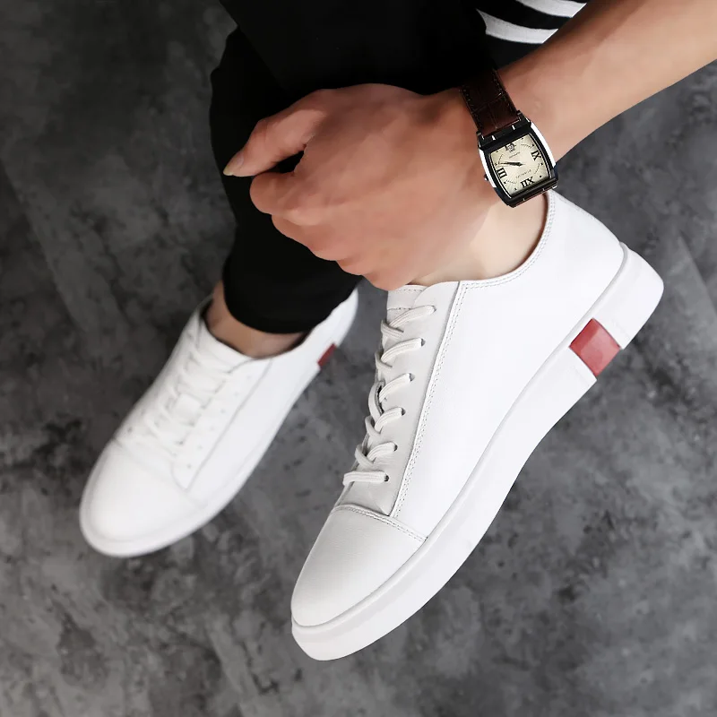 Кроссовки мужские из натуральной кожи на шнуровке белые дышащие повседневные