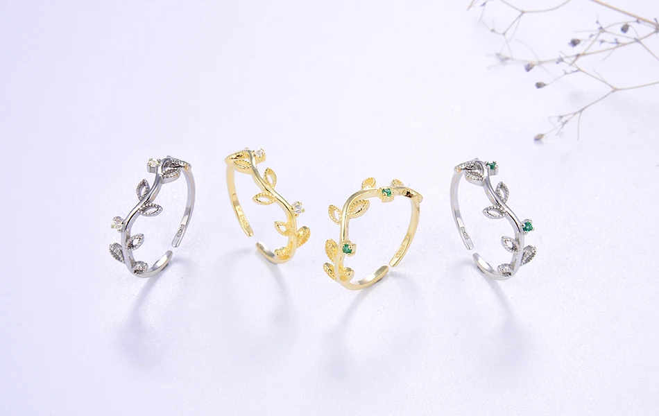 ORSA JEWELS Настоящее серебро 925 регулируемые кольца Для женщин Лист Форма 4 стиль по желанию Зеленая прозрачная AAAA фианит несколько колец ювелирные изделия SR143