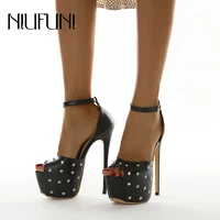 niufuni summer black rivet super high heels womens sandals plus35 42 peep toes hasp platform womens shoes sexy party sandals