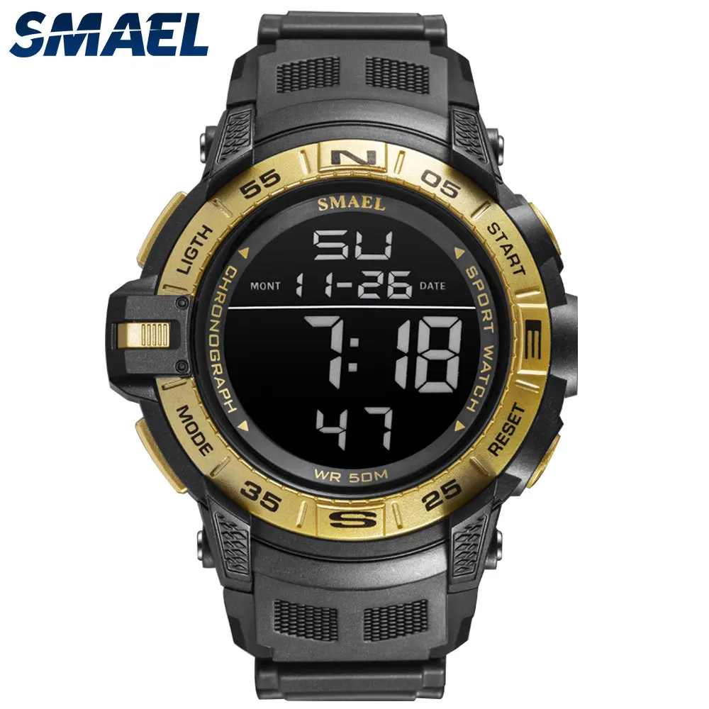 

SMAEL цифровые часы для мужчин водонепроницаемые 50 м Хронограф Будильник Оранжевый Черный Спортивные Военные мужские часы