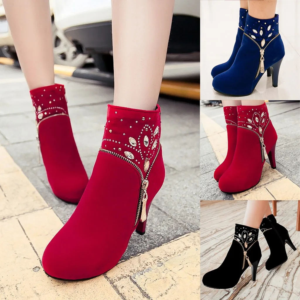 2019 г. новые модные женские однотонные Ботильоны на молнии с круглым носком